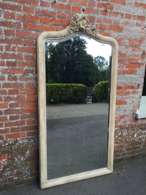 A Spectacular Large Antique 19th Century French Carved Wood Painted Shaped Top Mirror.