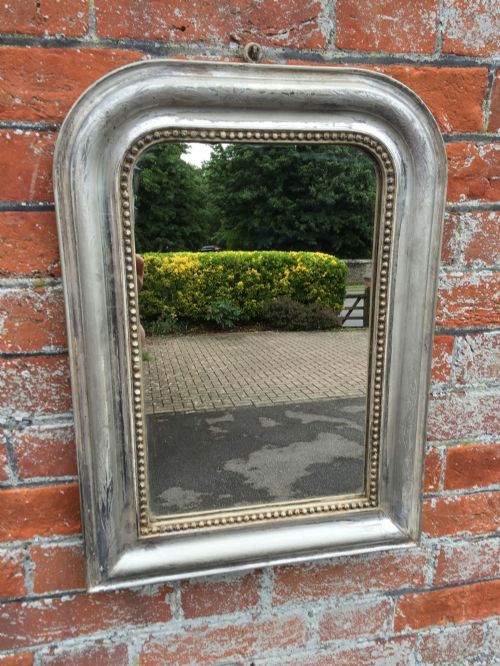 A Very Useful Antique 19th Century French Carved Wood & Gesso Original Arched Louis Philippe Silvered Mirror.