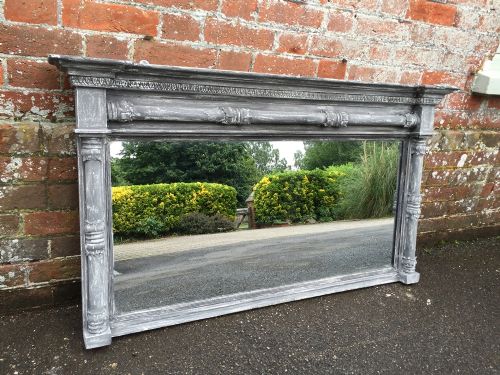 A Wonderful Antique 19th Century Carved Wood Distressed Painted English Overmantle Mirror.
