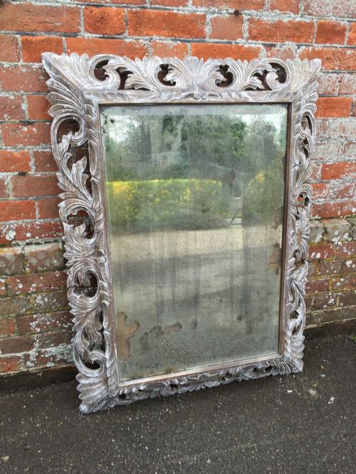 A Stunning Antique 19th Century French Carved Wood Oak Distressed Painted Mirror.
