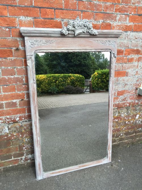 A Highly Decorative Antique 19th Century French Carved Wood Distressed Painted Mirror.