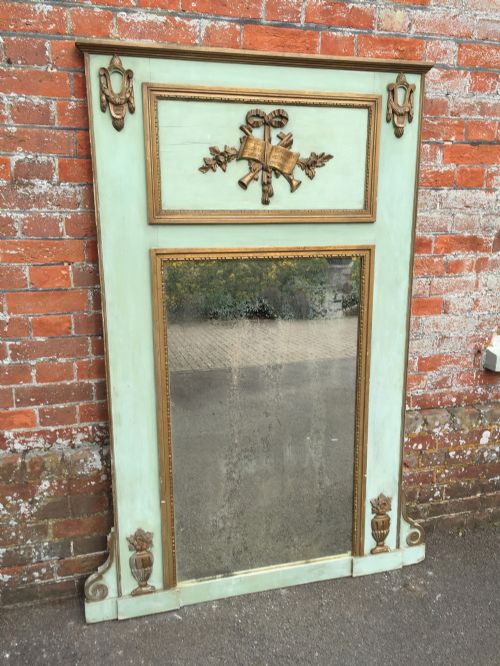 A Wonderful Large Antique 19th Century French Carved Wood & Gesso Original Painted & Gilt Trumeau Mirror.