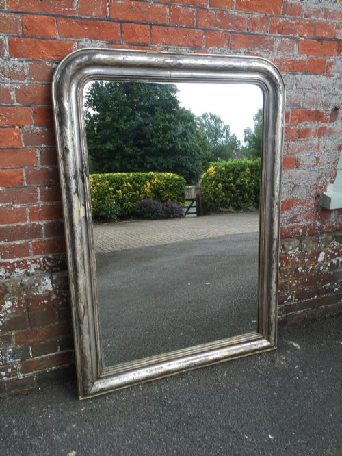 A Very Useful Size Early Antique 19th Century French Carved Wood & Gesso Original Silvered Arched Top Louis Philippe Mirror.