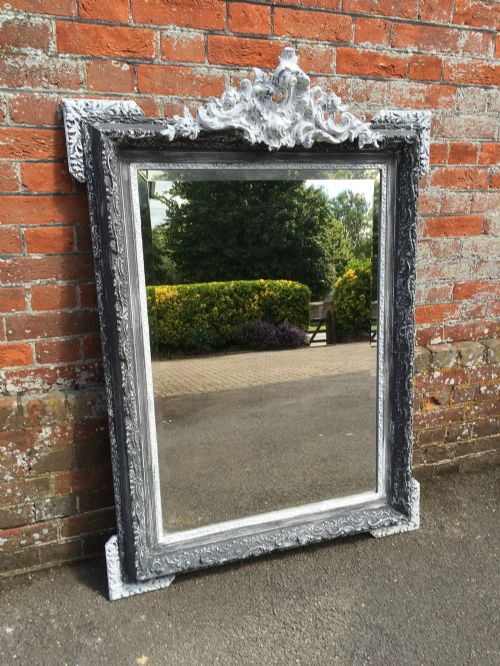 A Highly Decorative Antique 19th Century French Carved Wood & Gesso Painted Mirror.