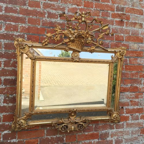A Highly Unusual Very Useful Size Early Antique 19th Century French Original Carved Wood & Gesso Gilt Cushion  Mirror.