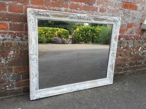 A Very Useful Size Early Antique 19th Century French Carved Wood & Gesso Distressed Painted Louis Philippe Mirror.