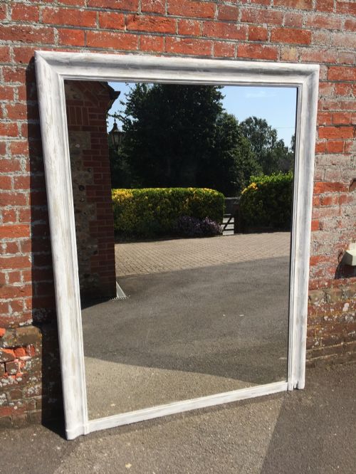 A Large Antique 19th Century French Carved Wood Plain Painted Distressed Mirror