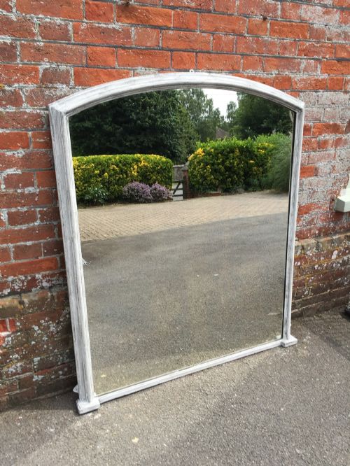 A Very Useful Antique 19th Century English Carved Wood and Gesso Painted Overmantel Mirror.