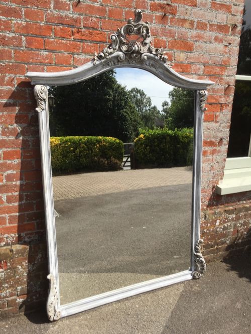A Large Highly Decorative Antique 19th Century French Carved Wood & Painted Mirror.