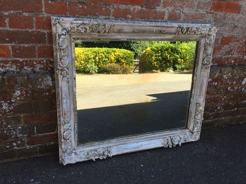 A Stunning Early Antique 19th Century French Carved Wood & Gesso Painted Distressed Highly Decorative Mirror.