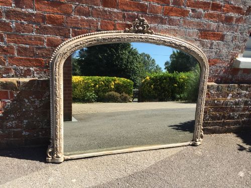 A Superb Antique 19th Century French Carved Wood & Gesso Painted Arched Overmantle Mirror.