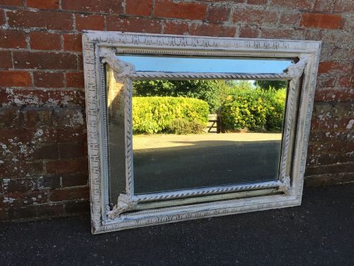 A Fabulous Useful Size Antique 19th Century French Carved Wood and Gesso Painted Cushion Mirror.