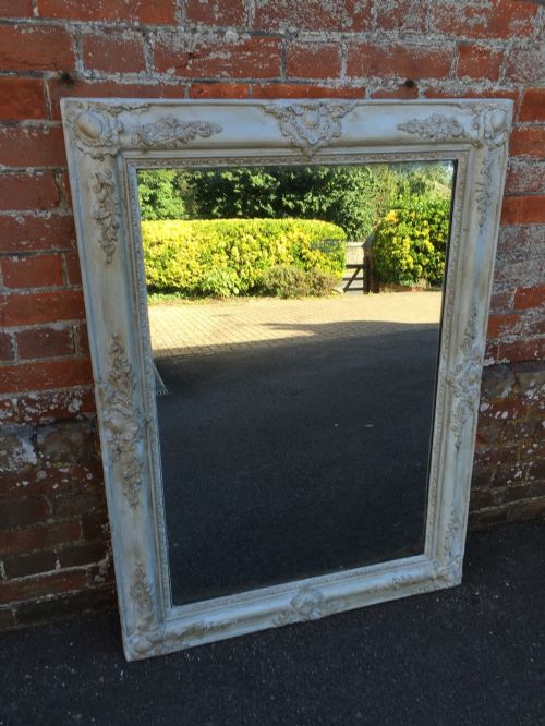 A Good Size Antique 19th Century French Carved Wood and Gesso Painted Louis Philippe Mirror.