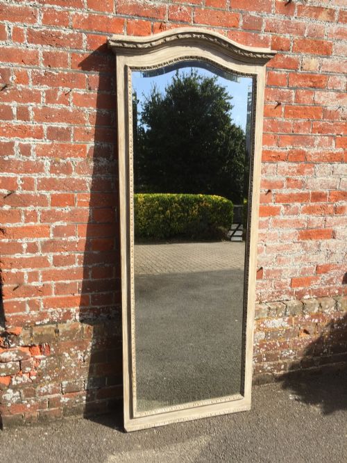 A Delightful Large Antique 19th Century French Carved Wood Painted Shaped Top Mirror.