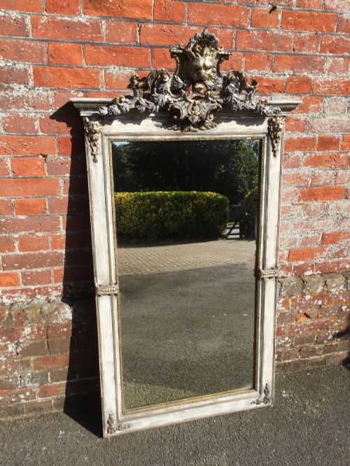 A Highly Decorative Antique Large 19th Century Carved Wood & Gesso Original Silver/gilt Painted Mirror.