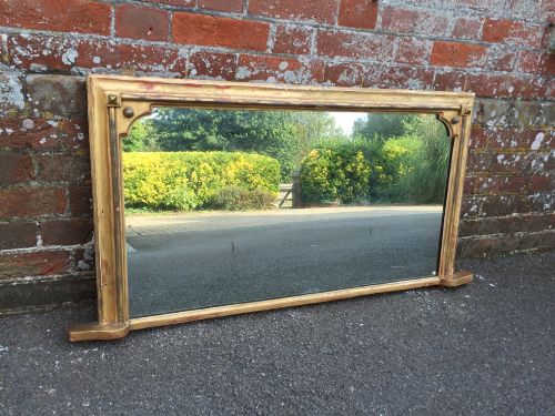 A Very Useful Antique 19th Century Carved Wood & Gesso Original Distressed Gilt English Overmantle  Mirror.