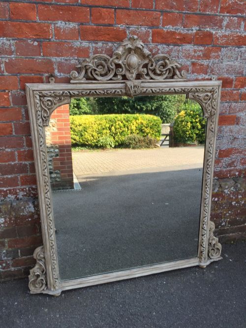 A Spectacular Large Antique 19th Century French Carved Wood Painted Mirror.