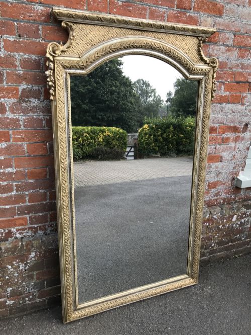A Stunning Large Antique 19th Century French Carved Wood & Gesso Shaped Top Original Silver/gilt Mirror.
