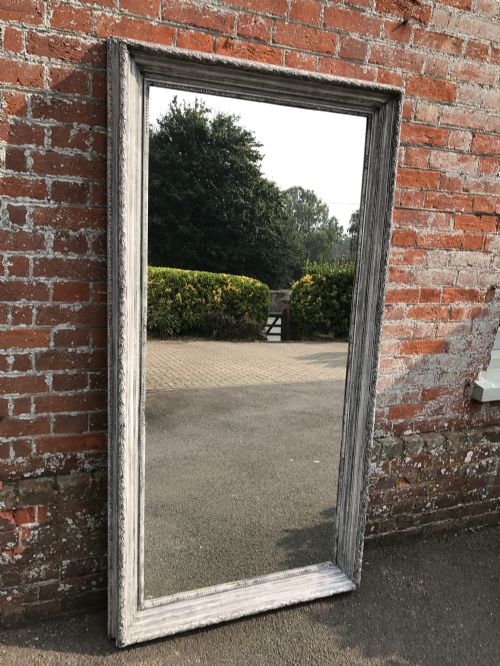 A Wonderful Large Antique 19th Century French Carved Wood & Gesso Distressed Painted Plain Mirror.