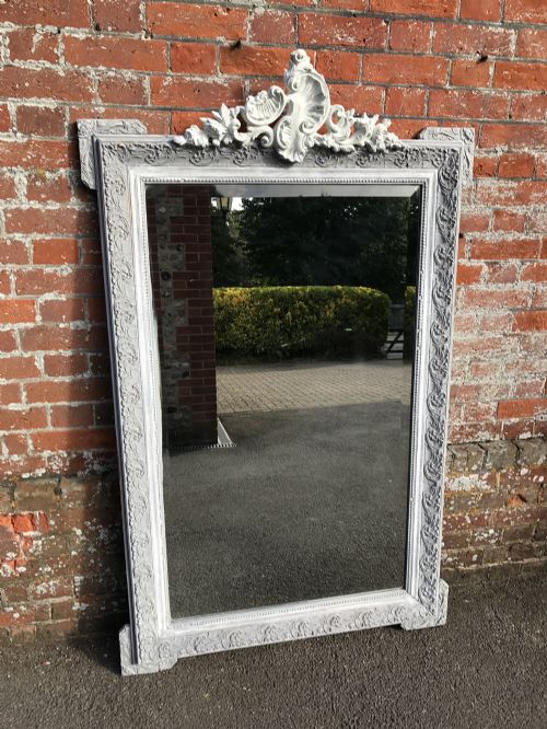 A Fabulous Large Antique 19th Century French Carved Wood & Gesso Distressed Painted Mirror.