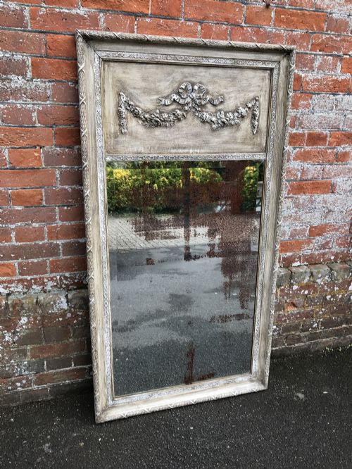 A Highly Decorative Large Antique 19th Century French Carved Wood & Gesso Distressed Painted Mirror.