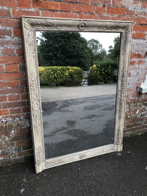 A Fabulous Large Early Antique French 19th Century Carved Wood & Gesso Painted Louis Philippe Mirror.