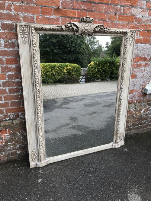 A Wonderful Large Antique 19th Century French Carved Wood and Gesso Painted Mirror.