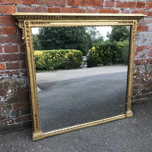 A Superb Antique 19th Century English Carved Wood Original Gilt Overmantel Mirror.