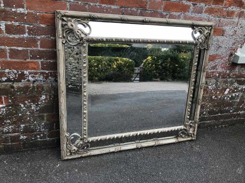 A Spectacular Extremely Useful Size Antique. 19th Century French Carved Wood and Gesso Painted Cushion Mirror