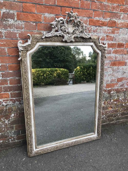 A Fabulous Large Antique 19th Century French Carved Wood & Gesso Painted Mirror