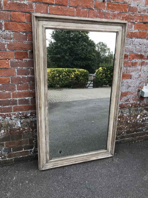A Highly Useful Size Large Antique 19th Century French Carved Wood Painted Plain Mirror.