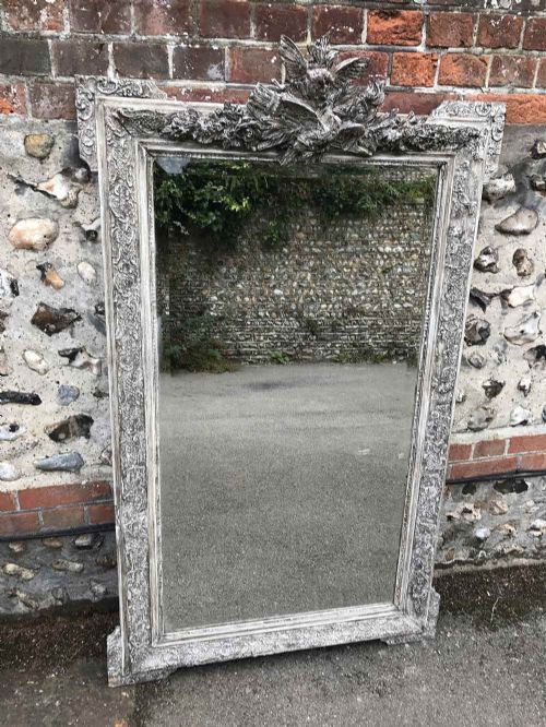 A Stunning Highly Decorative Good Size Antique 19th Century French Distressed Carved Wood & Gesso Painted Mirror.