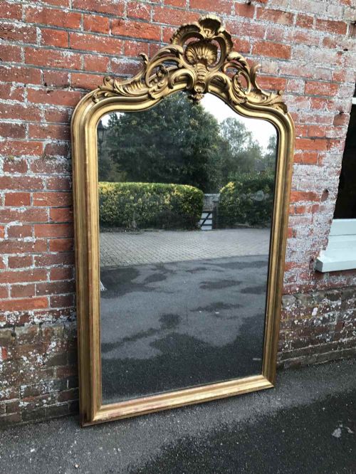 An Absolutely Stunning Large Antique 19th Century French Carved Wood & Gesso Gilt Shaped Top Mirror.