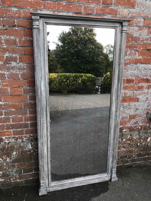 A Very Useful Large Antique 19th Century French Carved Wood Painted Plain Mirror.