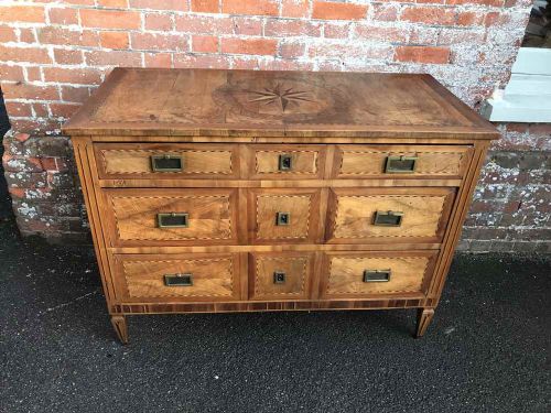 A Superb Late 18th Century Early 19th Century Italian Fruitwood Inlaid Commode.