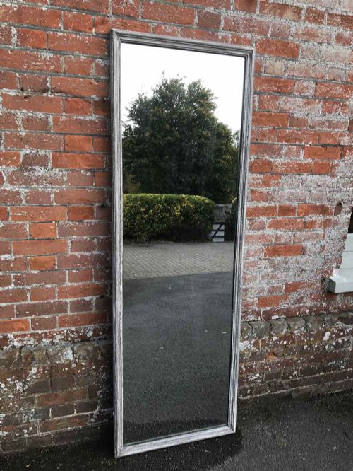 A Fabulous Large Antique 19th Century French Carved Wood Painted Plain Mirror.