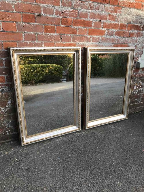 A Stunning Pair of Antique 19th Century French Carved Wood and Gesso Original Silver/gilt Bistro Mirrors.