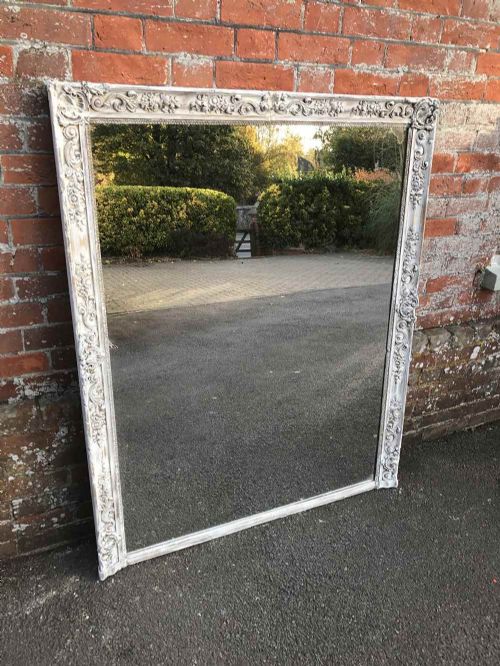 A Superb Large Early Antique 19th Century French Carved Wood and Gesso Distressed Painted & Gilt Louis Philippe Mirror.