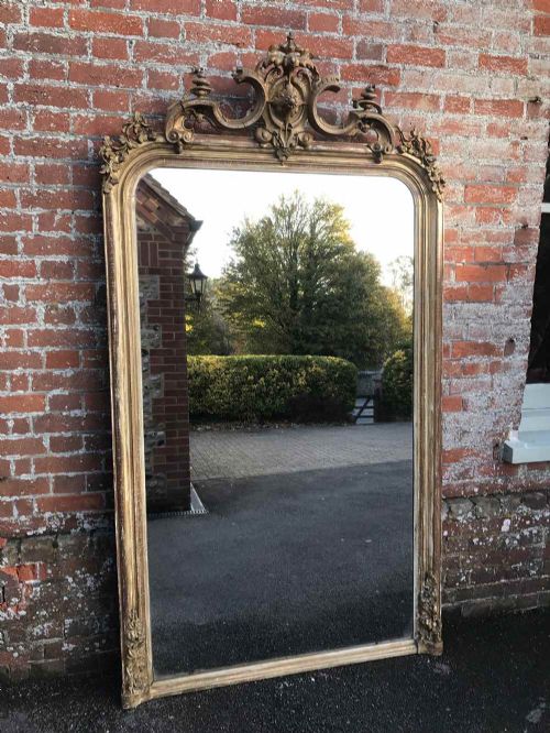 A Spectacular Large Antique 19th Century French Carved Wood and Gesso Original Distressed Gilt Mirror