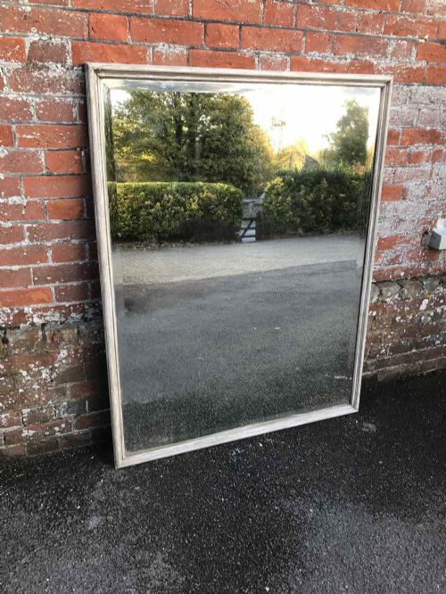 A Wonderful Large Antique 19th Century French Carved Wood Painted Plain Narrow Framed Mirror.
