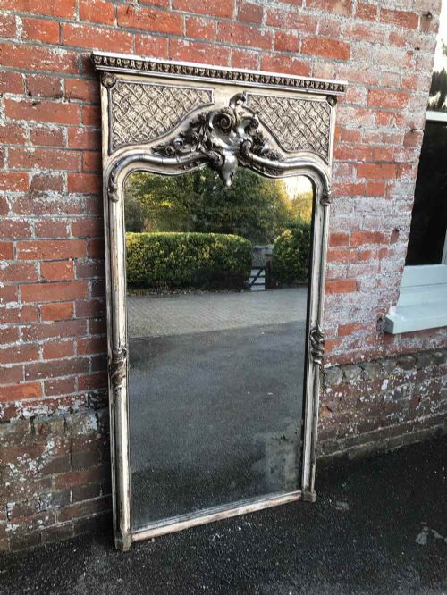 An Exquisite Large Antique 19th Century French Carved Wood & Gesso Highly Decorative Original Distressed Mirror.