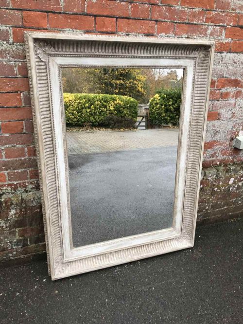A Superb Large Antique 19th Century English Carved Wood Painted Ribbed Framed Plain Mirror.