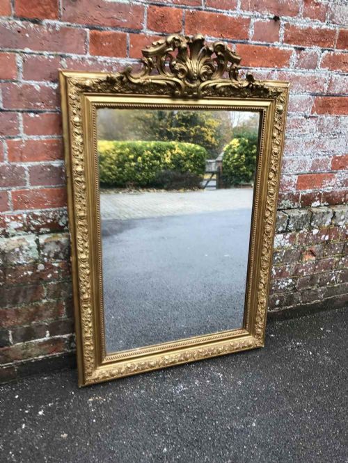 A Very Useful Size Antique 19th Century French Carved Wood & Gesso Original Gilt Mirror.