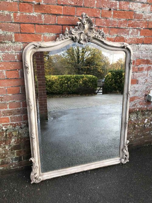 A Stunning Antique Large 19th Century Original Wood & Gesso Painted Shaped Top Mirror.