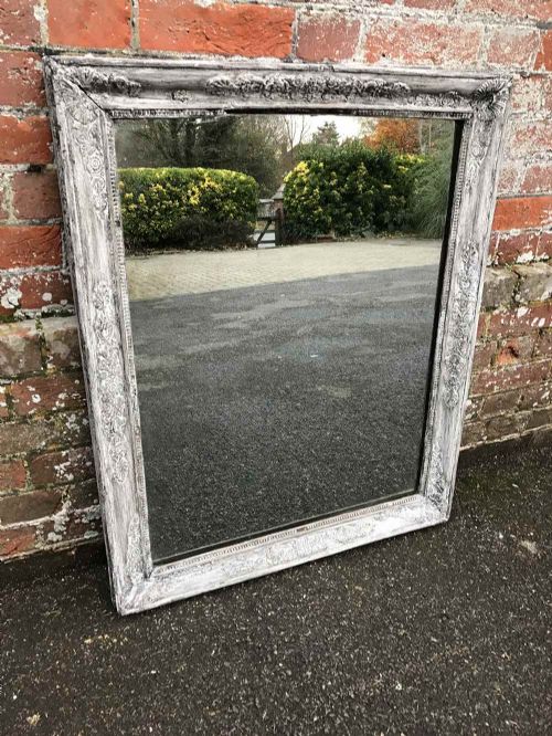 A Good Size Early Antique 19th Century French Carved Wood & Gesso Distressed Painted Louis Philippe Mirror.