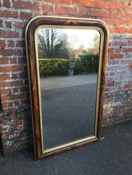 A Fabulous Large Antique 19th Century French Carved Wood & Gesso Original Arched Top Gilt & Faux Painted Mirror.