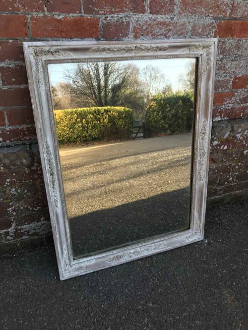 A Very Useful Size Early Antique 19th Century French Carved Wood and Gesso Distressed Painted Louis Philippe Mirror.
