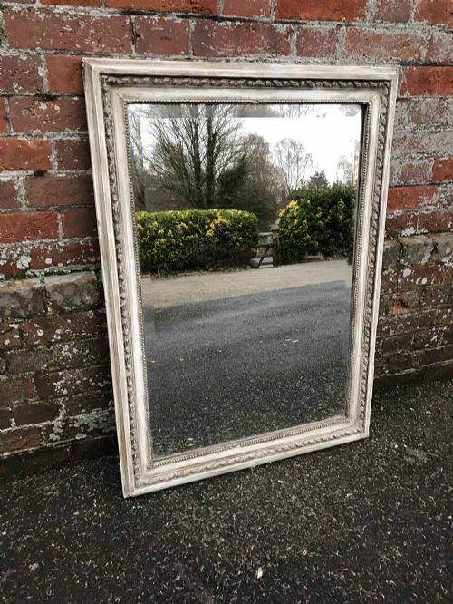 A Very Useful Size Antique 19th Century French Carved Wood and Gesso Distressed Rope Twist Mirror.