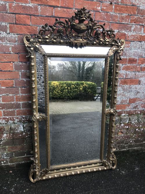 A Stunning Large Antique 19th Century French Carved Wood & Gesso Original Gilt Cushion Mirror.