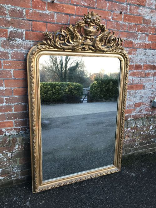 A Stunning Large Antique 19th Century French Carved Wood & Gesso Original Arched Top Gilt Mirror.